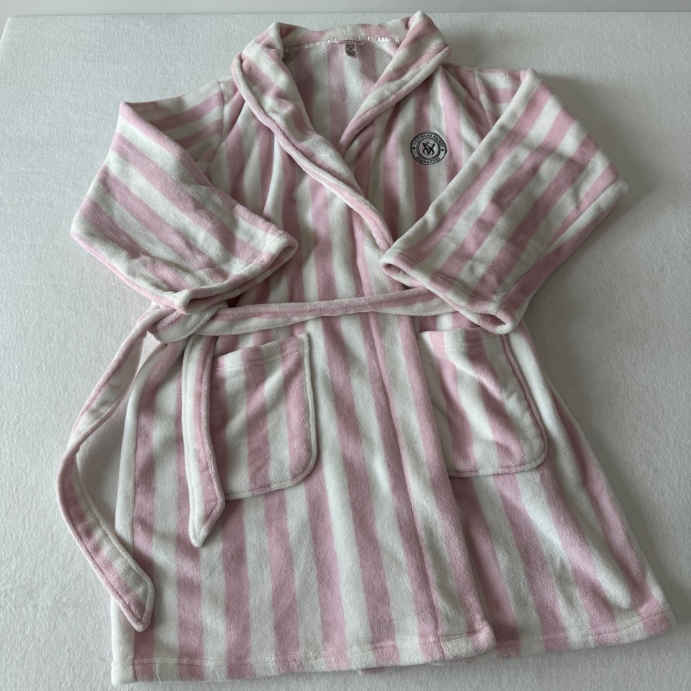 Victoria's Secret Plush Striped Robe Women XL/XXL Pink White